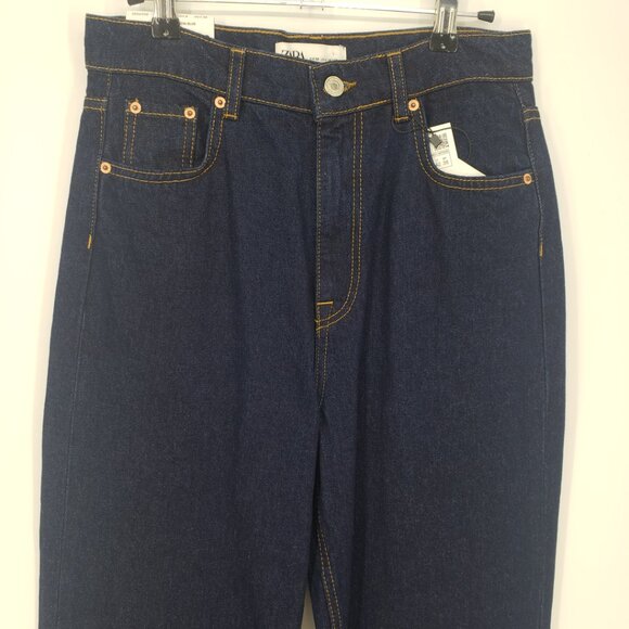 Zara The 90's Full Length Jeans 6 High Rise Waist Dark Wash Austin Blue - Picture 5 of 10